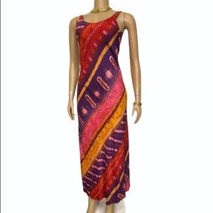 Vintage Hilo Hattie Original Maxi Dress Hawaiian l Orange Aloha Sunset S…